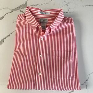 L. L.Bean Men’s Button Down Wrinkle Resistant Dress 100% Cotton Striped Shirt XL